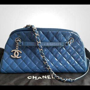 RARE Chanel Mademoiselle Quilted Patent Leather Bag – Blue (13”)